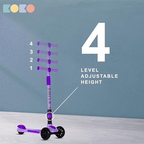 Koko Rusty Kick Scooter with Adjustable Height and Portable, Kids Scooter with PVC Wheels for Age 3+ (Max User Weight: 40kg)(Purple)