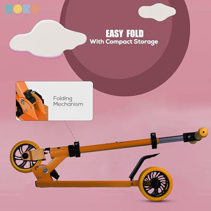 Koko Rowdy Kick Skate Scooter with Adjustable Height and Portable, Kids Scooter with Led PVC Wheels for Age 3+ (Max User Weight: 50kg) (Orange)