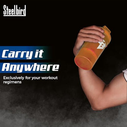 Steelbird Smart 500: High-Performance Gym Protein Shaker Bottle - Boost Your Workout! (Orange)