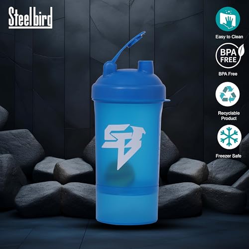 Steelbird Smart 500: High-Performance Gym Protein Shaker Bottle - Boost Your Workout! (Blue)