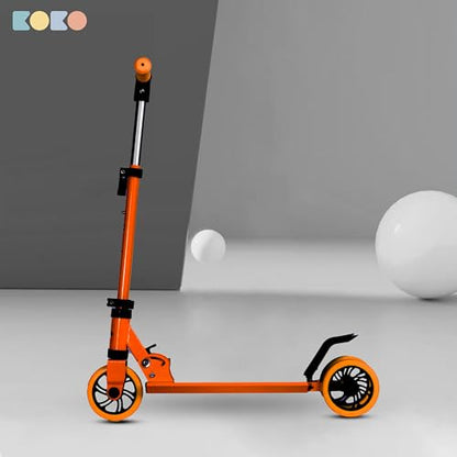 Koko Rowdy Kick Skate Scooter with Adjustable Height and Portable, Kids Scooter with Led PVC Wheels for Age 3+ (Max User Weight: 50kg) (Orange)