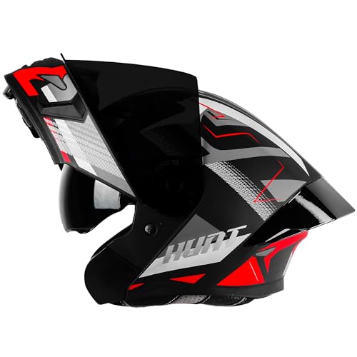 Steelbird SBA-20 Hunt ISI Certified Flip-Up Graphic Helmet for Men and Women with Inner Smoke Sun Shield (Matt Black Red with Black Spoiler and Smoke Visor)