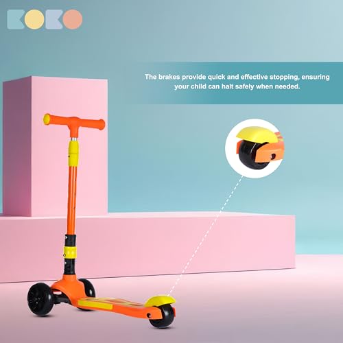 Koko Rusty Kick Scooter with Adjustable Height and Portable, Kids Scooter with PVC Wheels for Age 3+ (Max User Weight: 40kg)(Orange)