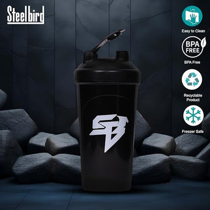 Steelbird Super 700: High-Performance Gym Protein Shaker Bottle - Boost Your Workout! (Black)