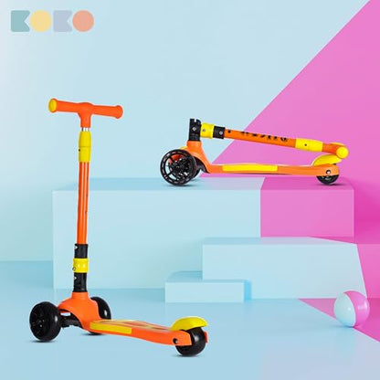 Koko Rusty Kick Scooter with Adjustable Height and Portable, Kids Scooter with PVC Wheels for Age 3+ (Max User Weight: 40kg)(Orange)