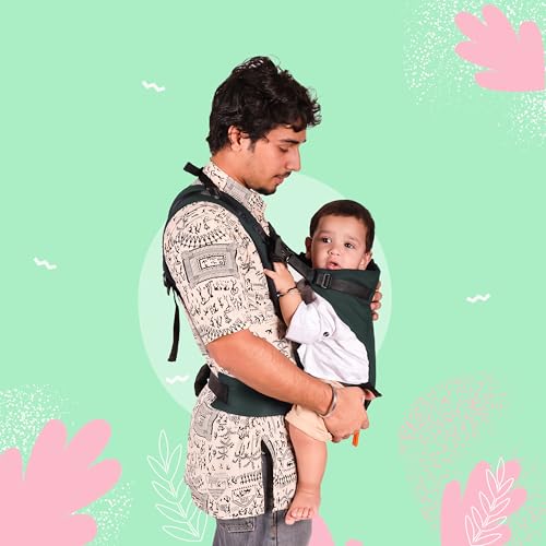 Koko 2-in-1 Easy-to-Wear Adjustable Baby Carrier Cum Kangaroo Bag-Lightweight and Breathable-Back-Front Carrier for Baby with Safety Belt-Max Weight Up to 15 Kg (Bottle Green)