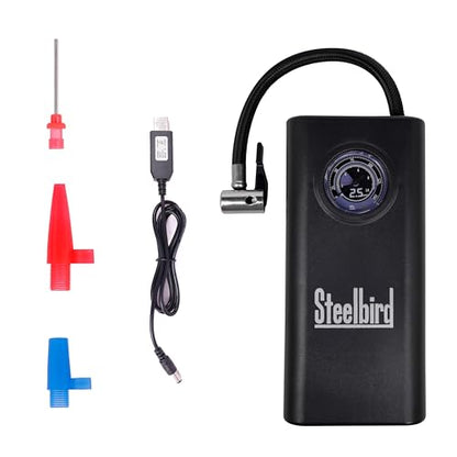 Steelbird High-Pressure Rechargeable Tyre Inflator, 150PSI Portable Air Compressor for Cars, Bikes, Motorcycles, Sports Equipment, and Inflatables