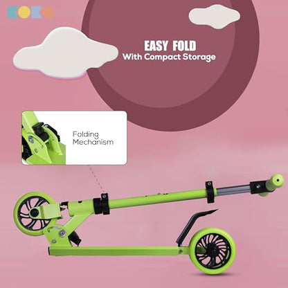 Koko Rowdy Kick Skate Scooter with Adjustable Height and Portable, Kids Scooter with Led PVC Wheels for Age 3+ (Max User Weight: 50kg) (Green)