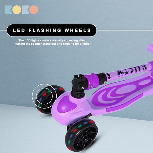 Koko Rusty Kick Scooter with Adjustable Height and Portable, Kids Scooter with PVC Wheels for Age 3+ (Max User Weight: 40kg)(Purple)