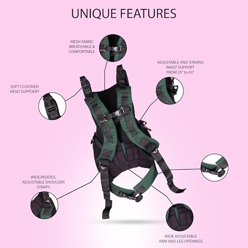 Koko 2-in-1 Easy-to-Wear Adjustable Baby Carrier Cum Kangaroo Bag-Lightweight and Breathable-Back-Front Carrier for Baby with Safety Belt-Max Weight Up to 15 Kg (Bottle Green)