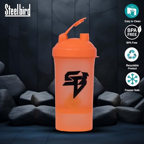 Steelbird Smart 500: High-Performance Gym Protein Shaker Bottle - Boost Your Workout! (Orange)