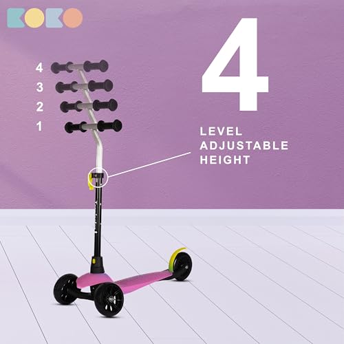 Koko Terminator Kick Scooter with Adjustable Height and Portable, Kids Scooter with PVC Wheels for Age 3+ (Max User Weight: 25kg) (Pink)