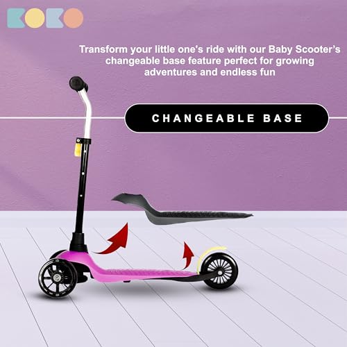 Koko Terminator Kick Scooter with Adjustable Height and Portable, Kids Scooter with PVC Wheels for Age 3+ (Max User Weight: 25kg) (Pink)