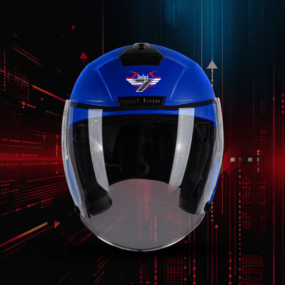 Steelbird SBA-9 7Wings  ISI Certified Open Face Helmet for Men and Women  (Dashing Blue With Clear Visor)