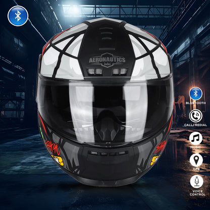 Steelbird Crazy Doe Bluetooth Full Face ISI Certified Graphic Helmet for Men with Inner Smoke Sun Shield | SBH-40 7Wings (Glossy Black Grey)