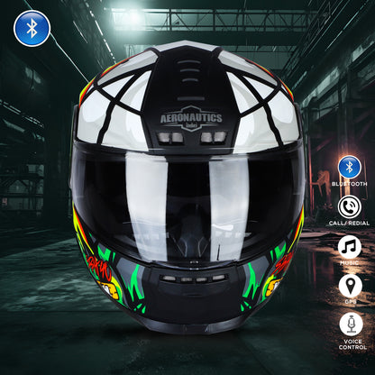 Steelbird Crazy Doe Bluetooth Full Face ISI Certified Graphic Helmet for Men with Inner Smoke Sun Shield | SBH-40 7Wings (Glossy Black Green)