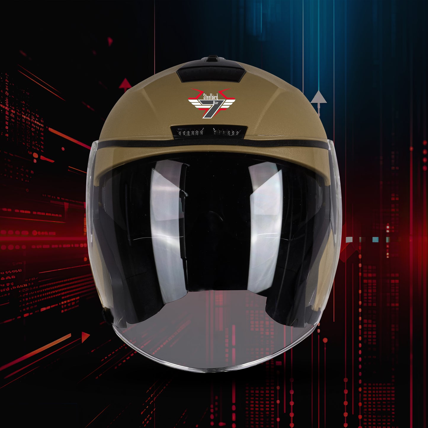 Steelbird SBA-9 7Wings  ISI Certified Open Face Helmet for Men and Women with Inner Smoke Sun Shield (Dashing Desert Storm)