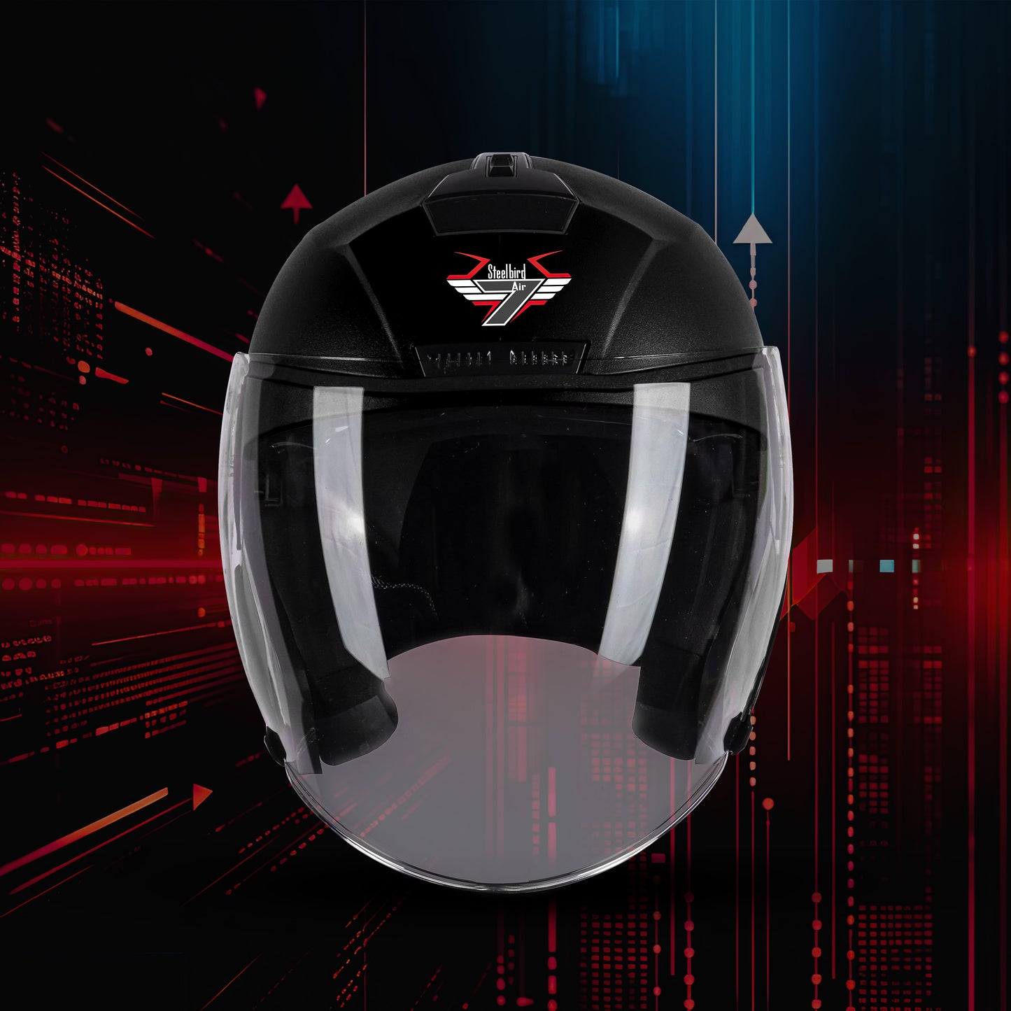 Steelbird SBA-9 7Wings  ISI Certified Open Face Helmet for Men and Women  (Dashing Black With Clear Visor)