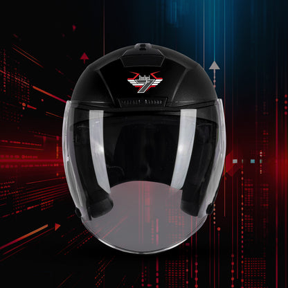 Steelbird SBA-9 7Wings  ISI Certified Open Face Helmet for Men and Women  (Dashing Black With Clear Visor)