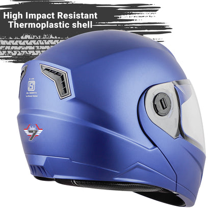 Steelbird SBA-7 7Wings ISI Certified Flip-Up Helmet for Men and Women ( Dashing Blue with Clear Visor)