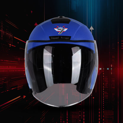 Steelbird SBA-9 7Wings  ISI Certified Open Face Helmet for Men and Women with Inner Smoke Sun Shield (Dashing Blue)