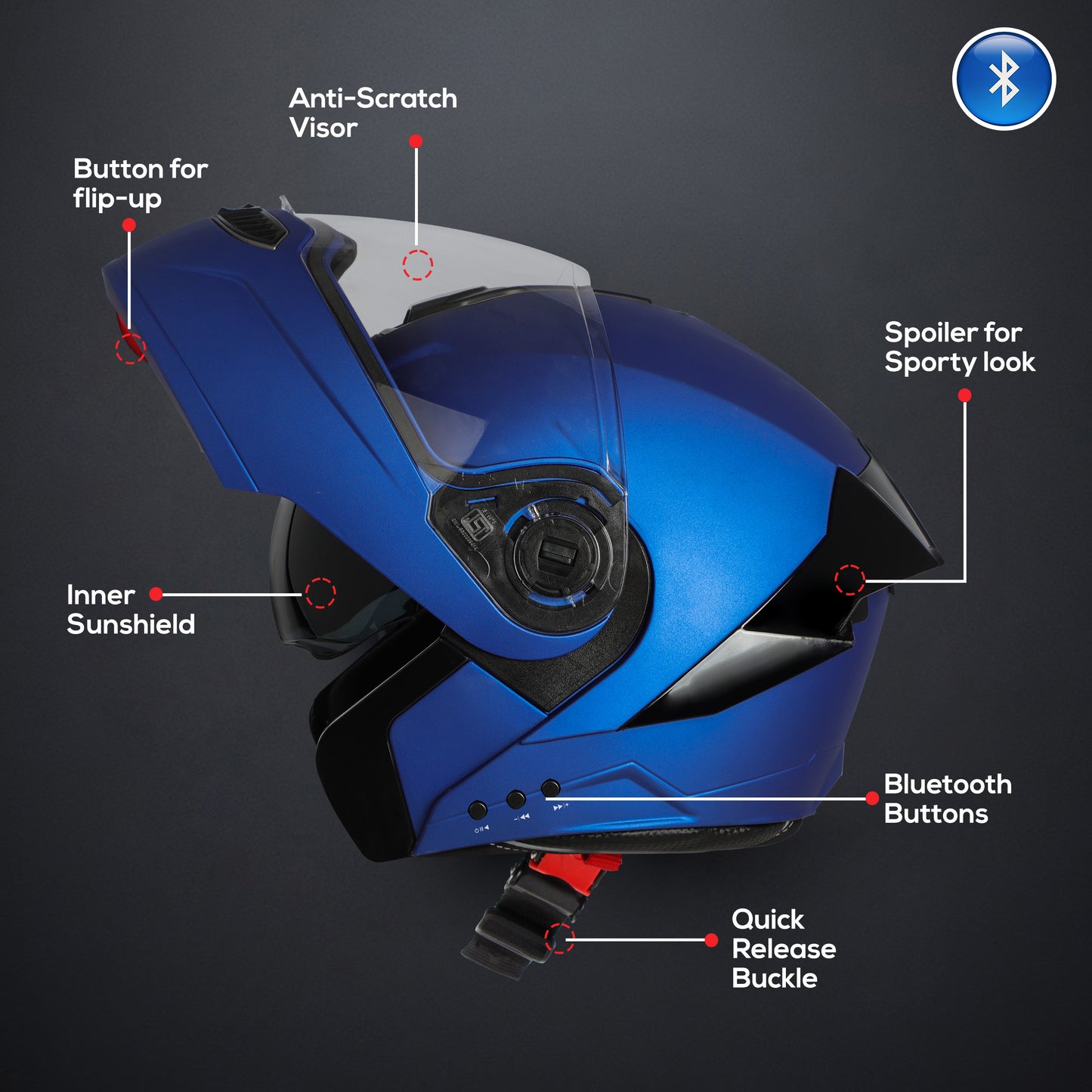 Steelbird Bluetooth Flip Up ISI Certified Helmet for Men and Women with Inner Smoke Sun Shield | SBA-8 7Wings (Glossy Y. Blue)