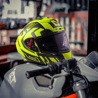 Ignyte IGN-4 Atomixx ISI/DOT Certified Full Face Graphic Helmet with Outer Anti-Fog Clear Visor and Inner Smoke Sun Shield (Glossy Fluo Neon Neon)