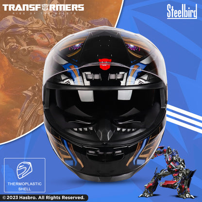 Steelbird SBH-40 Transformers Optimus Prime ISI Certified Full Face Graphic Helmet for Men and Women with Inner Smoke Sun Shield (Matt Black Copper)