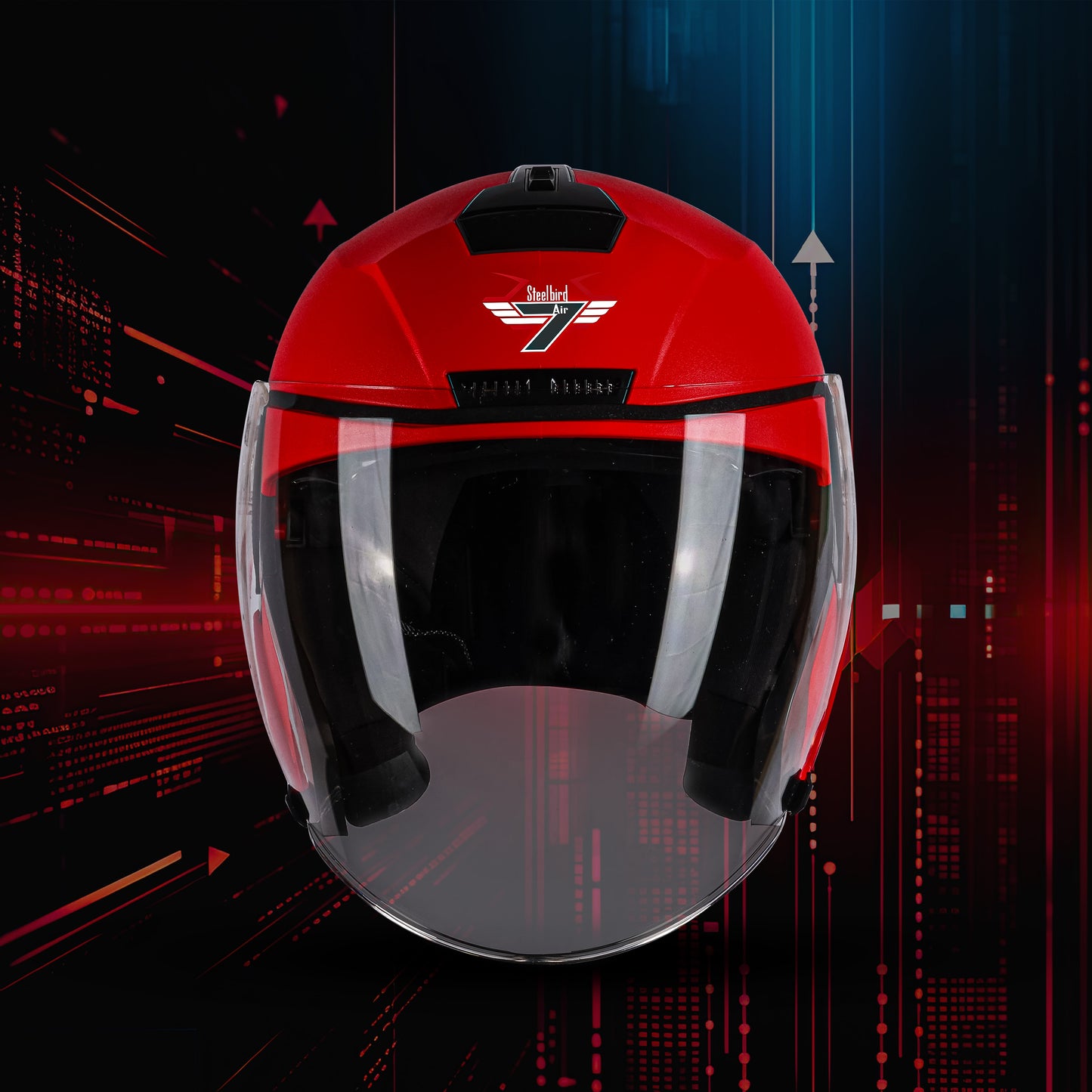 Steelbird SBA-9 7Wings  ISI Certified Open Face Helmet for Men and Women  (Dashing Red With Clear Visor)