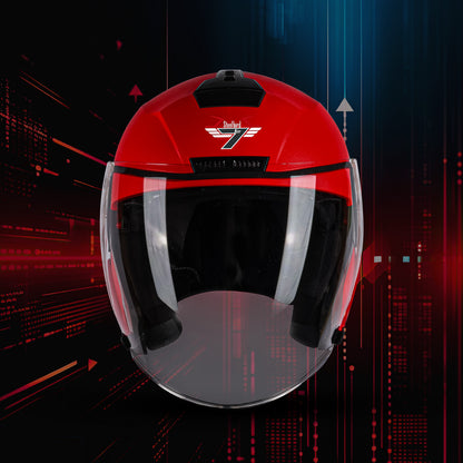 Steelbird SBA-9 7Wings  ISI Certified Open Face Helmet for Men and Women  (Dashing Red With Clear Visor)