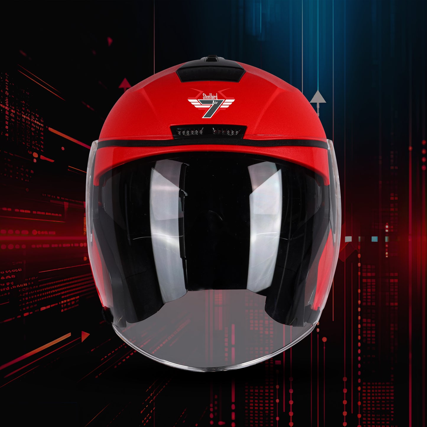 Steelbird SBA-9 7Wings  ISI Certified Open Face Helmet for Men and Women with Inner Smoke Sun Shield (Dashing Red)