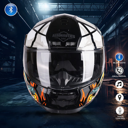 Steelbird Crazy Doe Bluetooth Full Face ISI Certified Graphic Helmet for Men with Inner Smoke Sun Shield | SBH-40 7Wings (Glossy Black Orange)