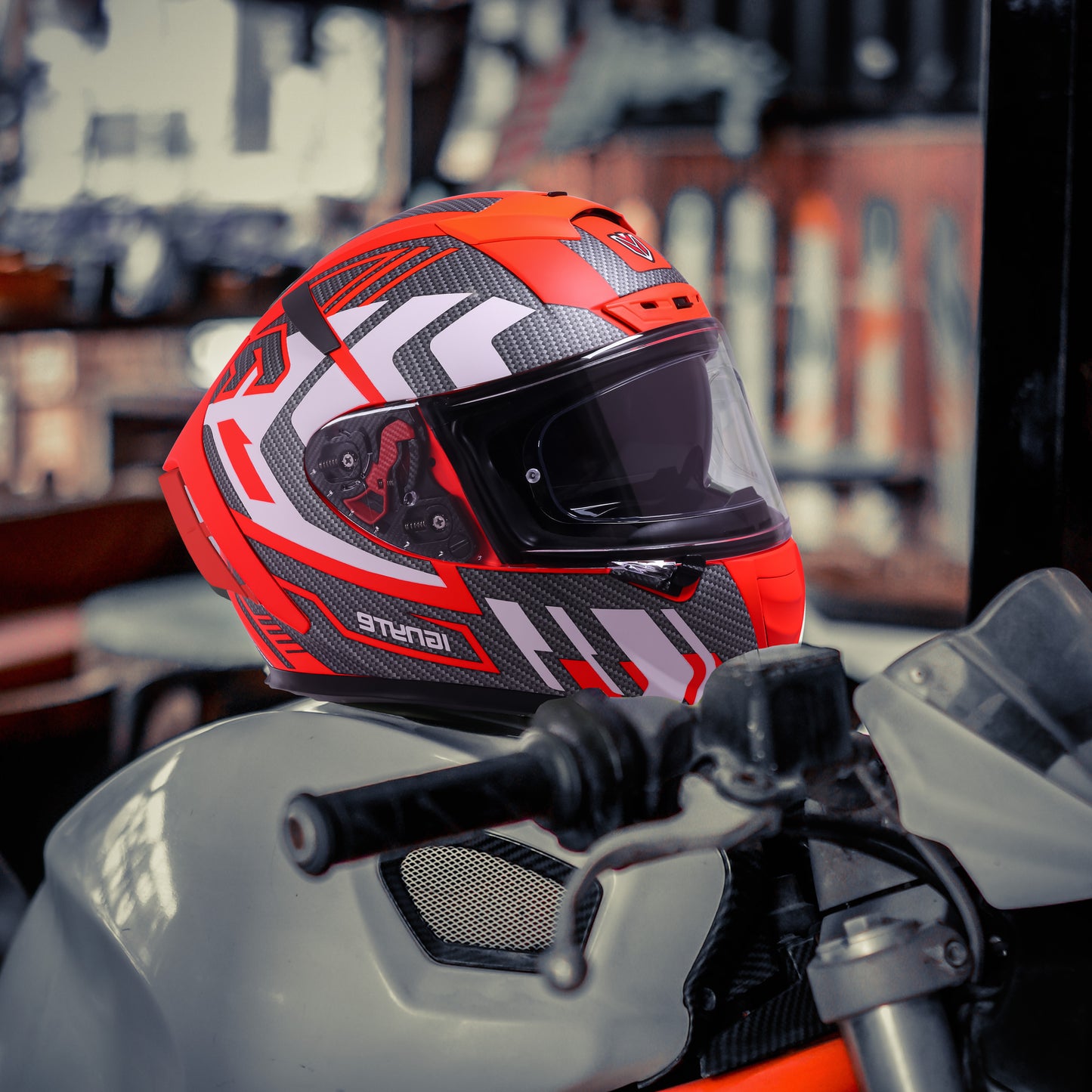 Ignyte IGN-4 Atomixx ISI/DOT Certified Full Face Graphic Helmet with Outer Anti-Fog Clear Visor and Inner Smoke Sun Shield (Glossy Fluo Red White)