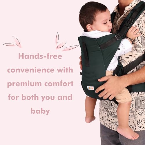 Koko 2-in-1 Easy-to-Wear Adjustable Baby Carrier Cum Kangaroo Bag-Lightweight and Breathable-Back-Front Carrier for Baby with Safety Belt-Max Weight Up to 15 Kg (Bottle Green)