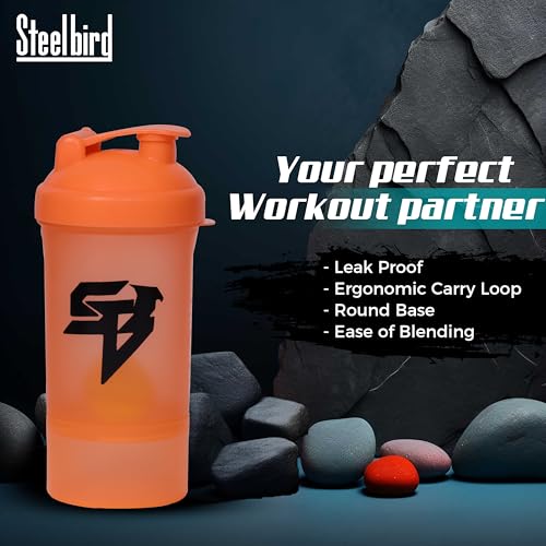 Steelbird Smart 500: High-Performance Gym Protein Shaker Bottle - Boost Your Workout! (Orange)