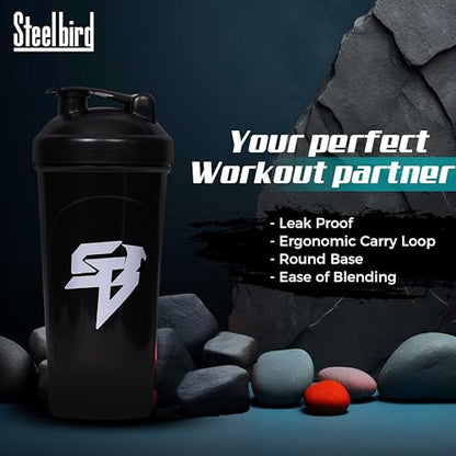 Steelbird Super 700: High-Performance Gym Protein Shaker Bottle - Boost Your Workout! (Black)