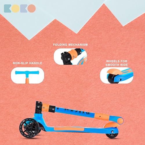 Koko Rusty Kick Scooter with Adjustable Height and Portable, Kids Scooter with PVC Wheels for Age 3+ (Max User Weight: 40kg)(Blue)