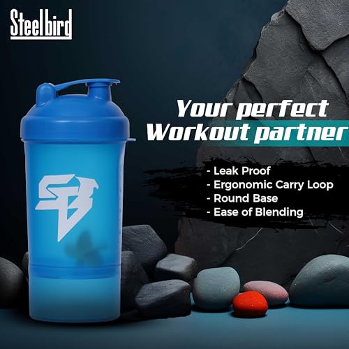 Steelbird Smart 500: High-Performance Gym Protein Shaker Bottle - Boost Your Workout! (Blue)