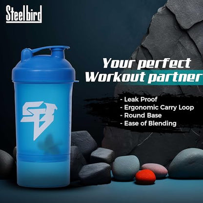 Steelbird Smart 500: High-Performance Gym Protein Shaker Bottle - Boost Your Workout! (Blue)