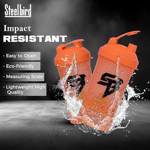 Steelbird Smart 500: High-Performance Gym Protein Shaker Bottle - Boost Your Workout! (Orange)