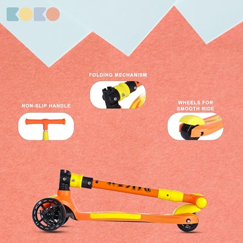 Koko Rusty Kick Scooter with Adjustable Height and Portable, Kids Scooter with PVC Wheels for Age 3+ (Max User Weight: 40kg)(Orange)