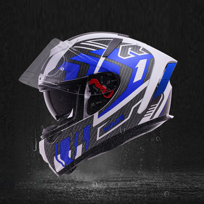 Ignyte IGN-4 Atomixx ISI/DOT Certified Full Face Graphic Helmet with Outer Anti-Fog Clear Visor and Inner Smoke Sun Shield (Glossy White Blue)