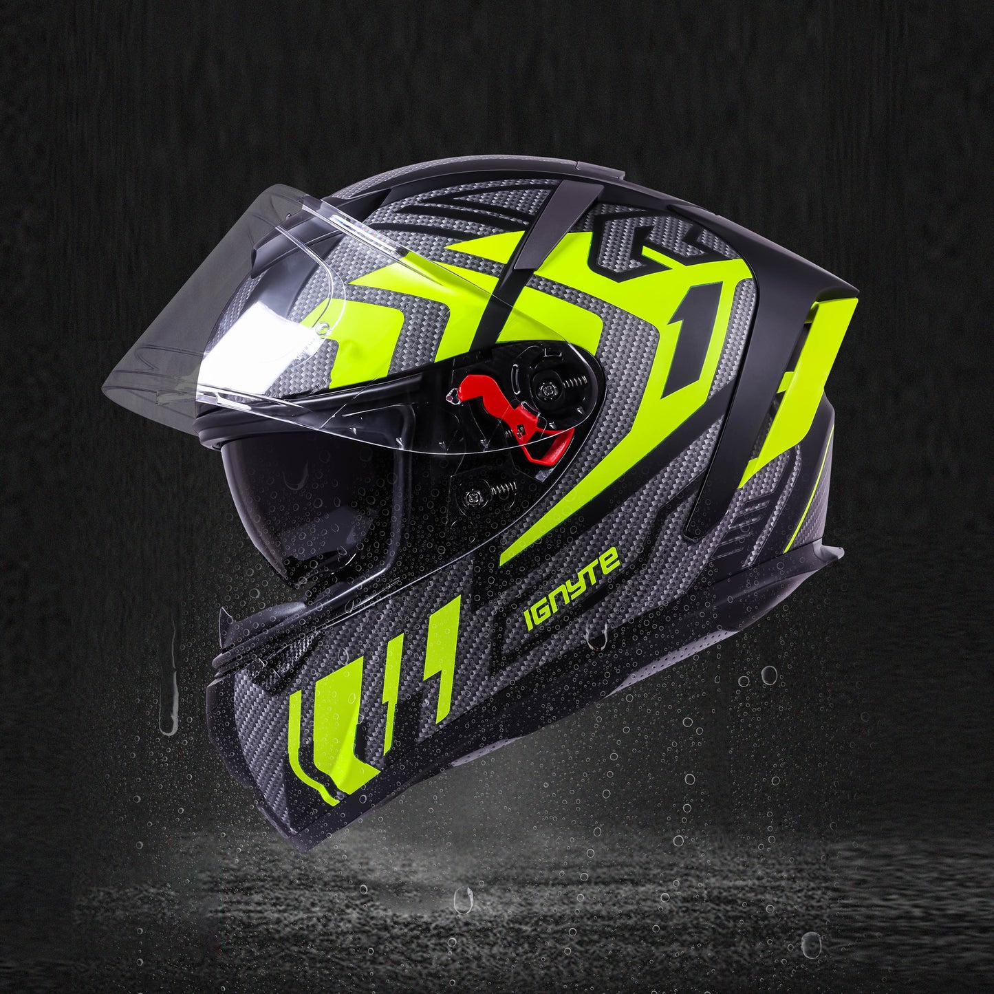 Ignyte IGN-4 Atomixx ISI/DOT Certified Full Face Graphic Helmet with Outer Anti-Fog Clear Visor and Inner Smoke Sun Shield (Glossy Black Neon)