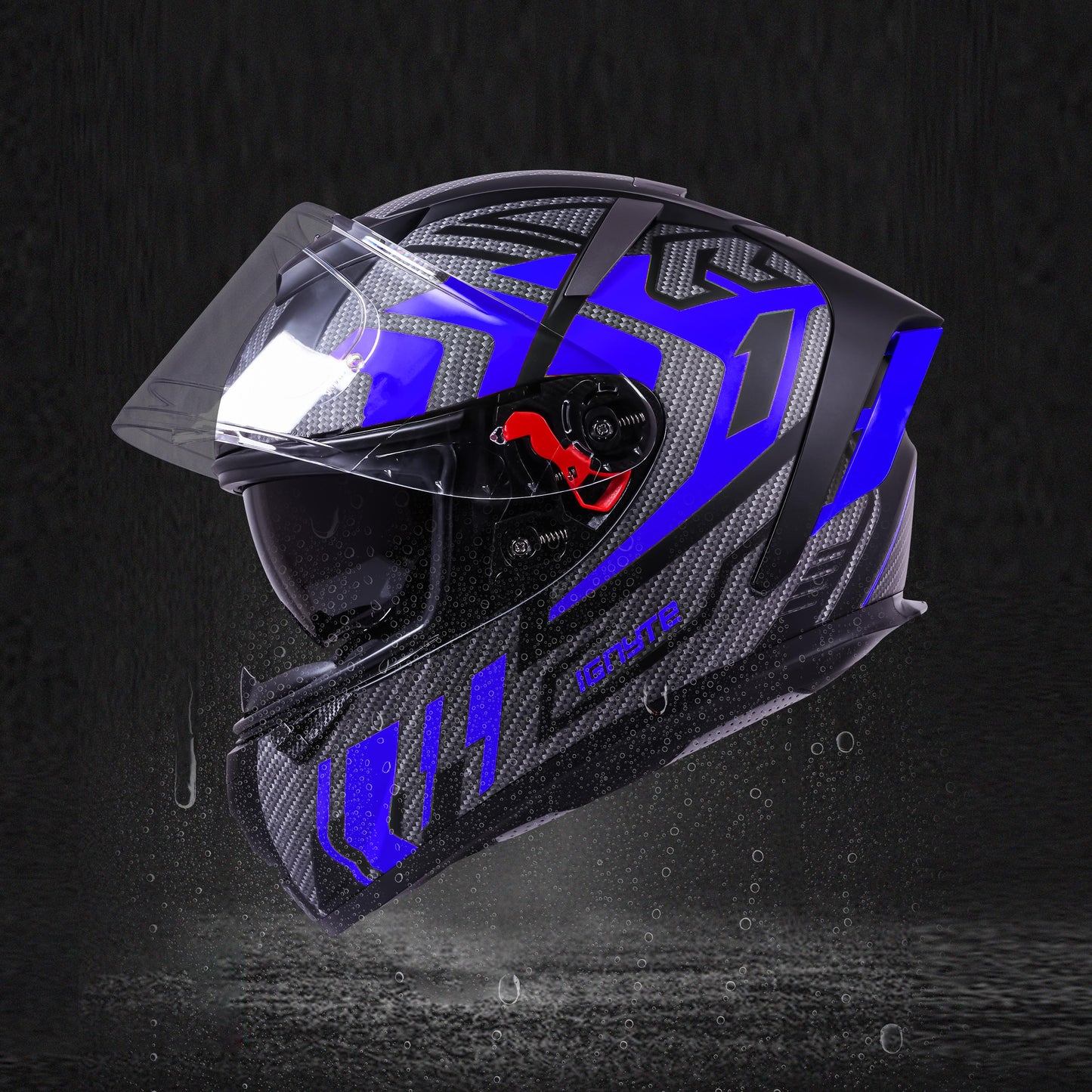 Ignyte IGN-4 Atomixx ISI/DOT Certified Full Face Graphic Helmet with Outer Anti-Fog Clear Visor and Inner Smoke Sun Shield (Glossy Black Blue)