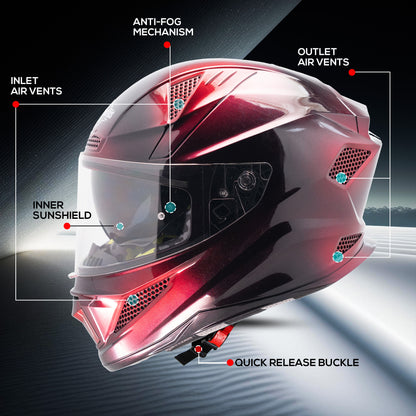 Steelbird SBH-25 Breeze On Ombre 7Wings ISI Certified Full Face Helmet for Men and Women with Inner Smoke Sun Shield (Glossy Black Wine Red)