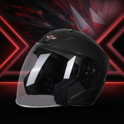 Steelbird SBA-9 7Wings  ISI Certified Open Face Helmet for Men and Women  (Dashing Black With Clear Visor)