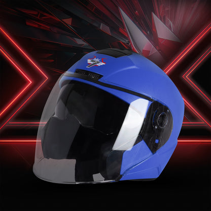 Steelbird SBA-9 7Wings  ISI Certified Open Face Helmet for Men and Women with Inner Smoke Sun Shield (Dashing Blue)