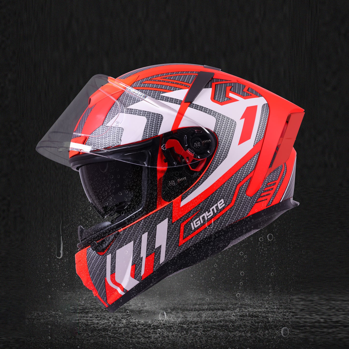 Ignyte IGN-4 Atomixx ISI/DOT Certified Full Face Graphic Helmet with Outer Anti-Fog Clear Visor and Inner Smoke Sun Shield (Glossy Fluo Red White)