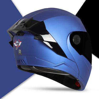 Steelbird SBA-8 7Wings ISI Certified Flip-Up Helmet for Men and Women (Matt Y. Blue with Smoke Visor)