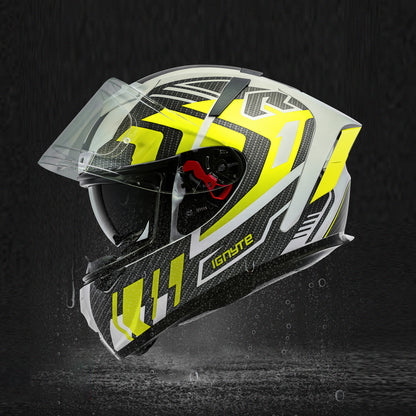 Ignyte IGN-4 Atomixx ISI/DOT Certified Full Face Graphic Helmet with Outer Anti-Fog Clear Visor and Inner Smoke Sun Shield (Glossy White Neon)